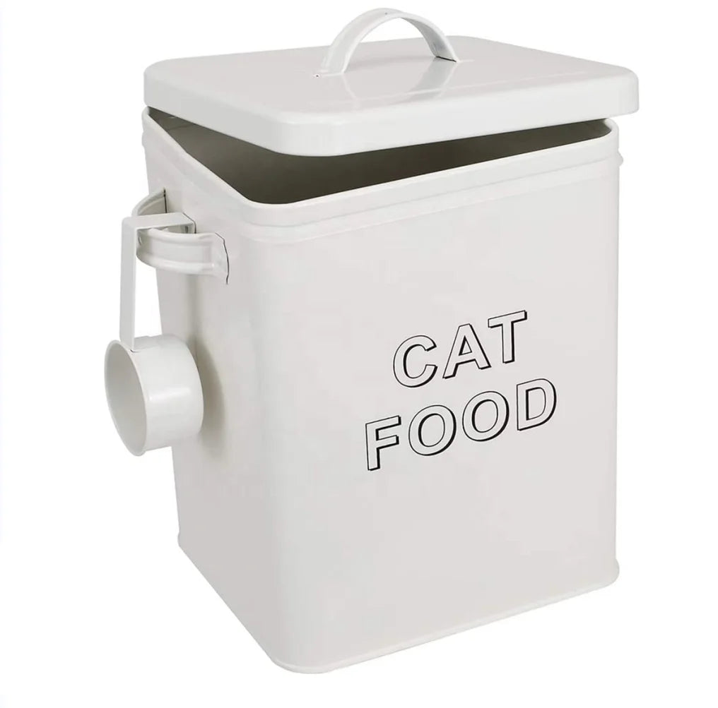 Custom Large Capacity Moistureproof Sealed Metal Pet Food and Treats Bucket Set With Scoop Dog Food Storage Container