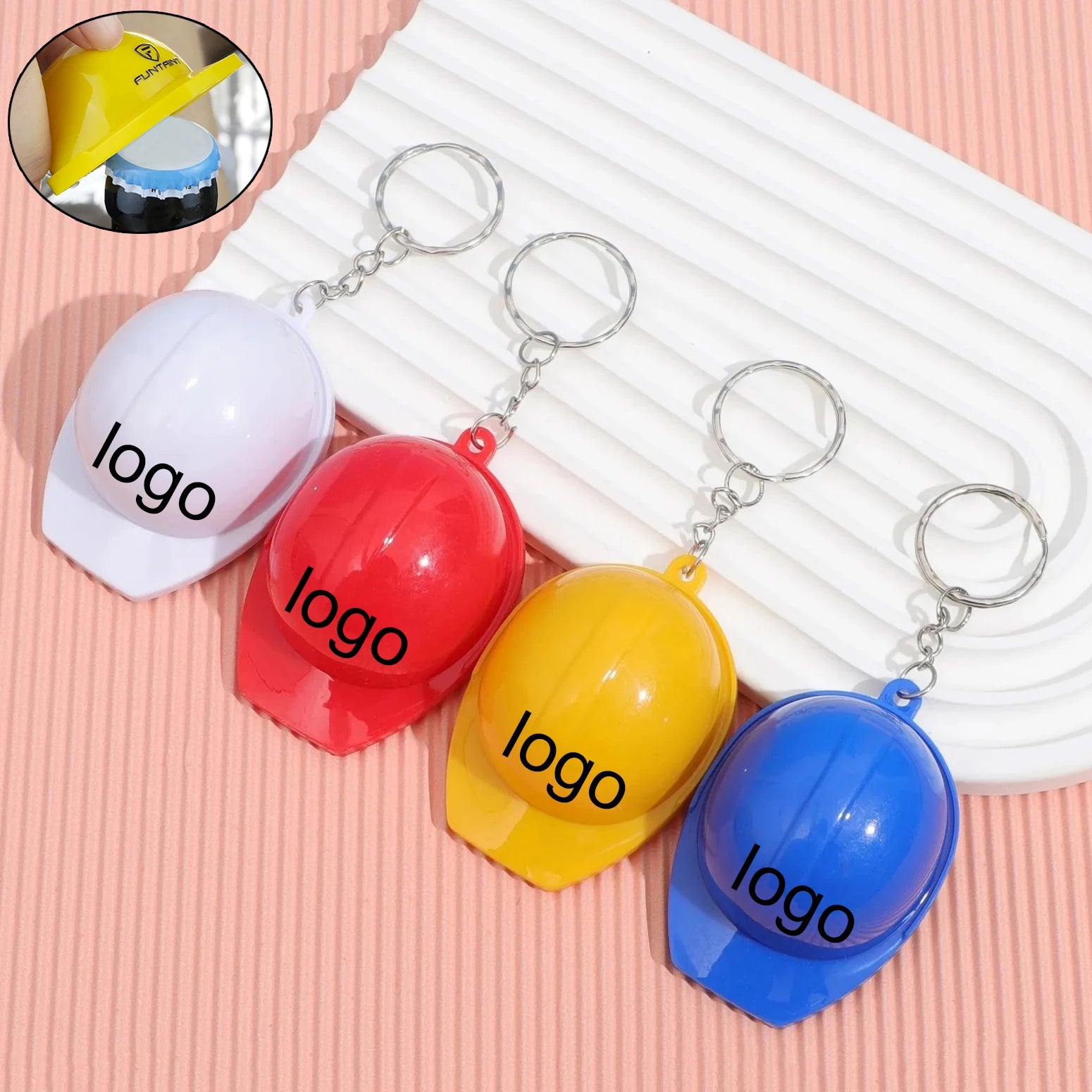 Personalized 3D Mini Construction Hard Hat Bottle Opener Safety Helmet Custom Logo Keychain for Gift
