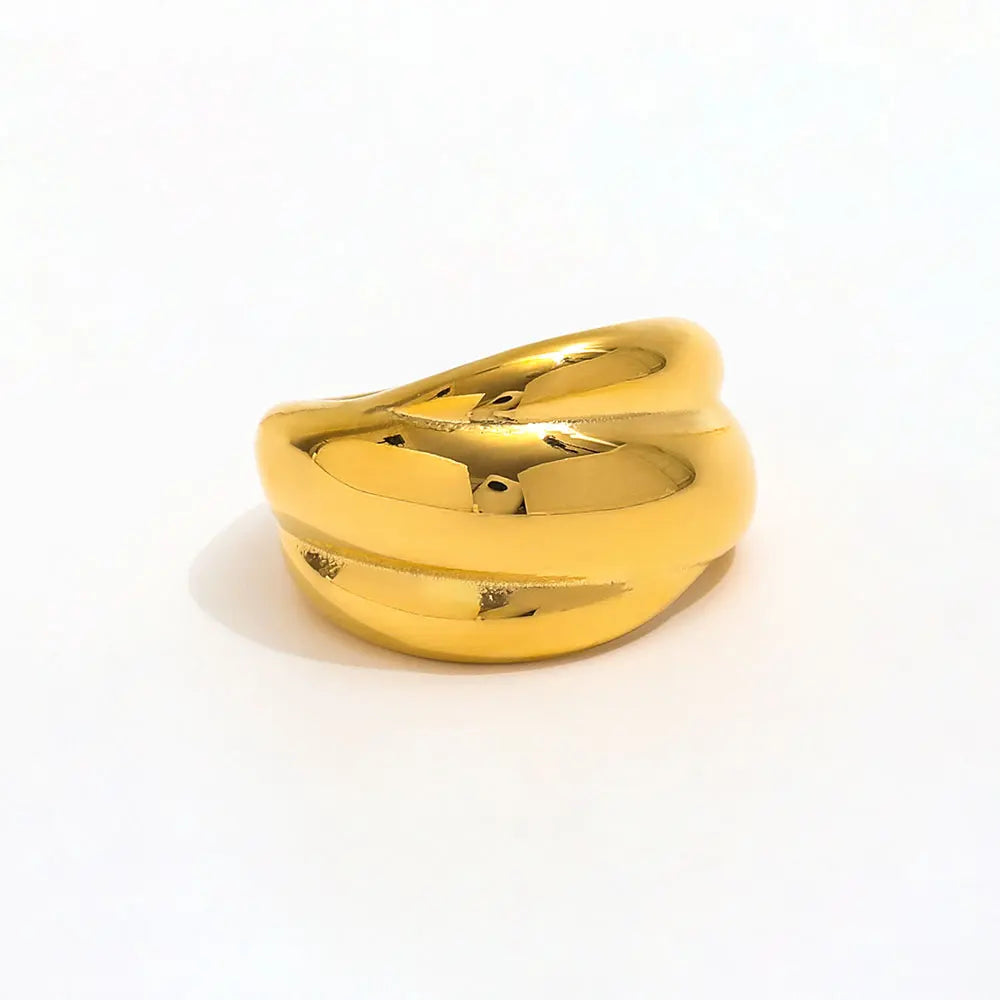 High End 18K PVD Gold Plated 3 Layer Cambered Chunky Band Ring Stainless Steel Women Ring Tarnish Free Fashion Jewelry