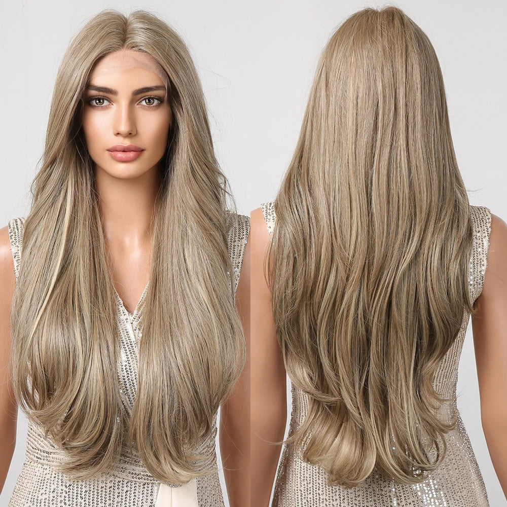 Future Fibers Sandy Blonde Natural Wave Lace Front Wigs Long Synthetic Light Brown Lace Hair Wig 13*1 Lace Wig
