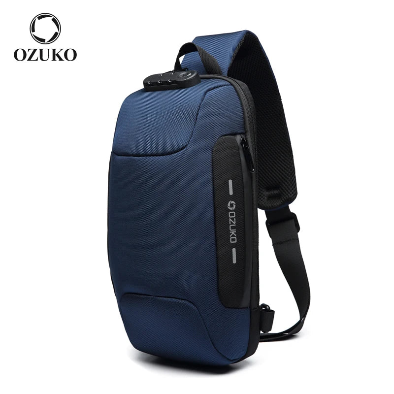 For Ozuko 9223 Men's Multipurpose Chest Bag Waterproof Reflective Printing Logo Sling Backpack for Hiking Daily Use Crossbody