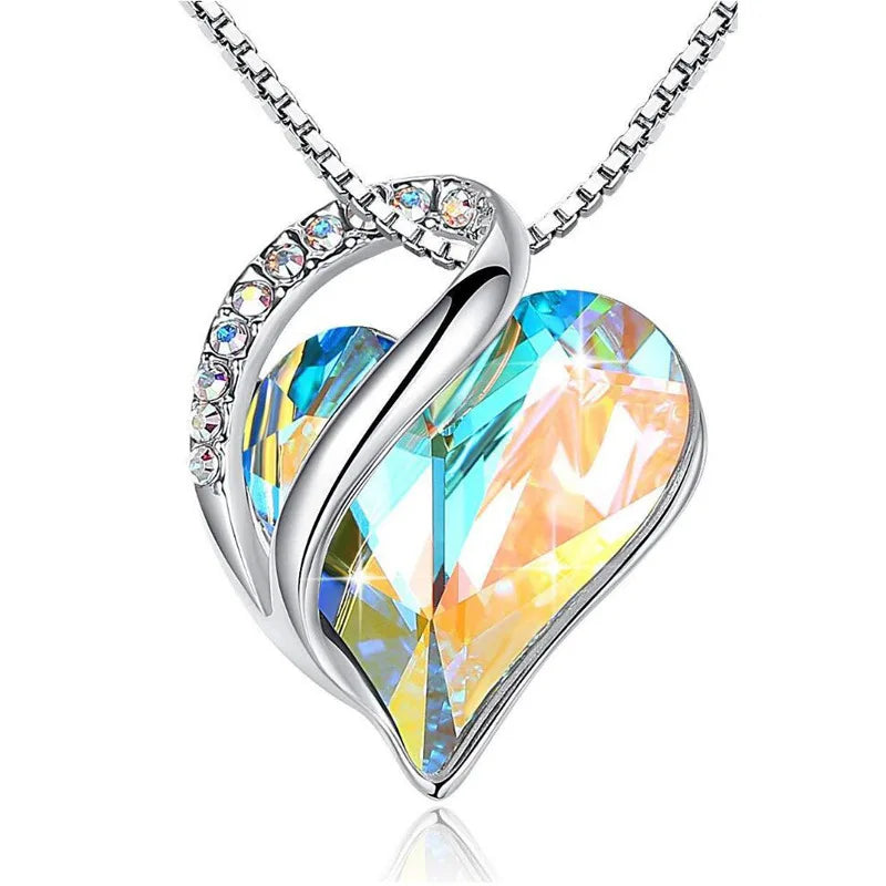 Wholesale 12 Month Gemstone Birthstone  Crystal Diamond Love Heart Necklace for Wife Girls Daughter Gift