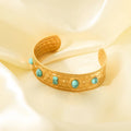Non Tarnish Stainless Steel Gold Plated Bangle Vintage Chunky Natural Stone Open Cuff Bracelet for Women Pulseras Y Brazaletes
