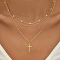 Joker Disc Multi-layered Clavicle Layered Necklace New Choker Necklace Simple Chain Cross Three-layer Pearl Chain Cross Necklace