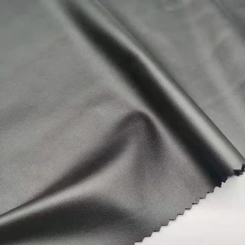 PFAS FREE Faux Leather Fabric for Winter Pants with Fleece Lining 4-Way Stretch PU Fabric for Russian Fashion Roll Packing