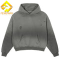 Unisex Acid Wash Sun Faded Distressed Streetwear 400 Gsm Cropped Oversized Boxy Fit Hoodies Sweatshirts for Embroidered Autumn