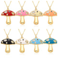 Fashion Creative Copper Gold Plated Diamond Zircon Inlaid Enamel Mushroom Necklace
