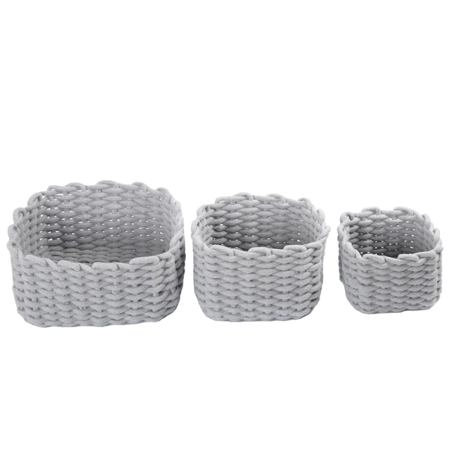 Hot Selling Customer Square Cotton Cord Three-piece Set Pure Color Simple Fashion Woven Storage Basket