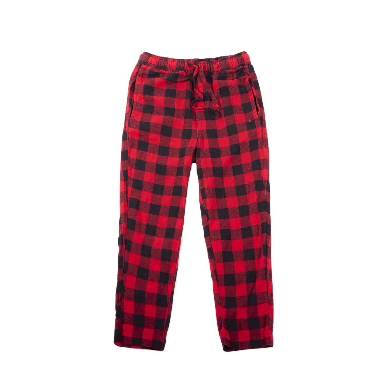 Chinese Factory Custom Red Plaid Flannel Trousers Flannel Pajama Pants 100% Cotton Small MOQ