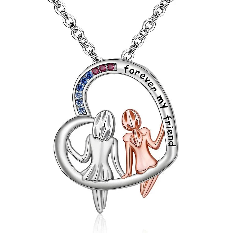 Best Friends Necklace 925 Sterling Silver Forever My Friend Rose Heart Zircon Pendant Strand Wedding Party Trendy Gifts