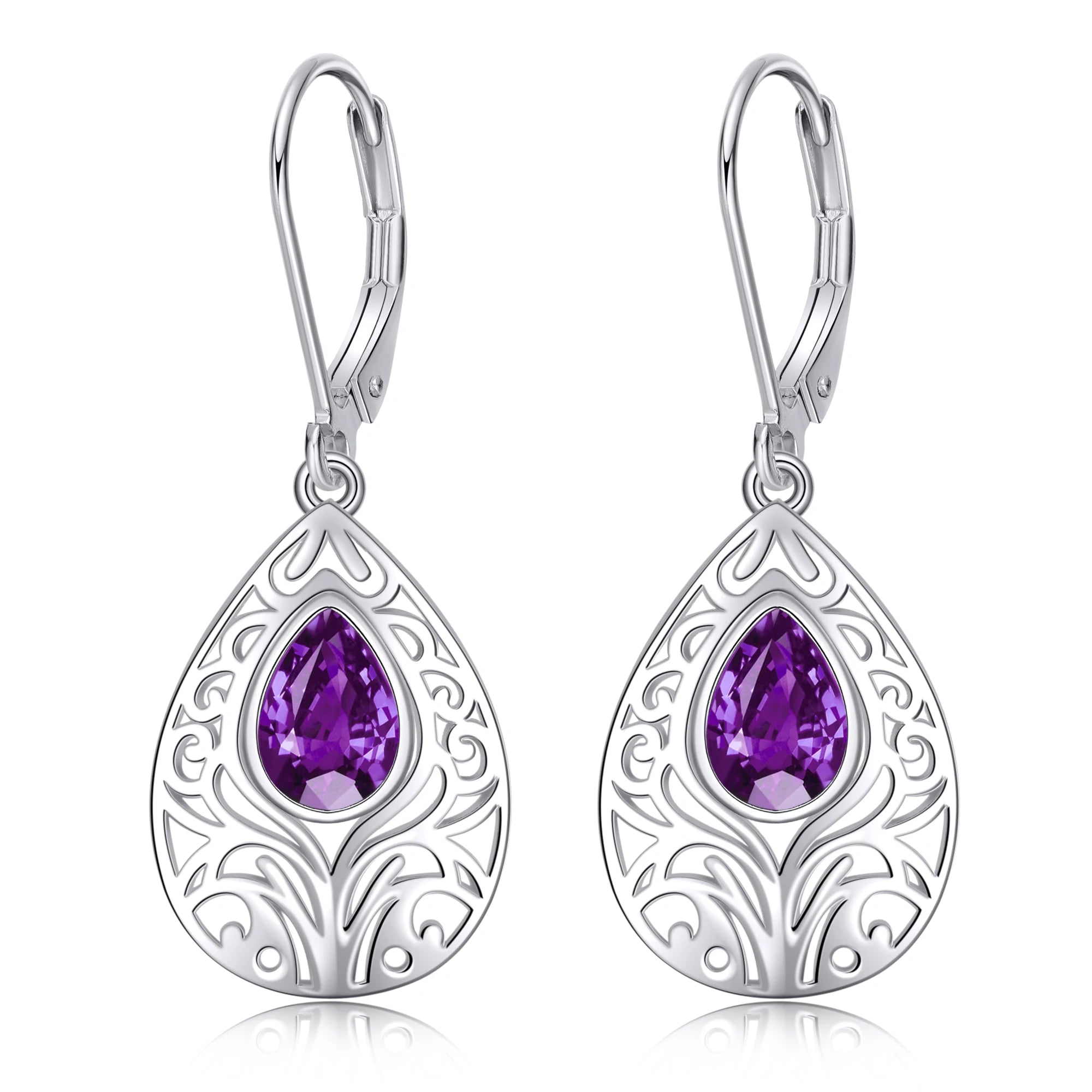 High Quality Jewelry for Women 925 Sterling Silver Crystal Lilac Filigree Lavender Dangle Drop Earrings