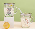 Popular Animals Pattern Cartoon Scale Milk Glass Water Children's Straw Handle Breakfast Thickened Cup With Lid