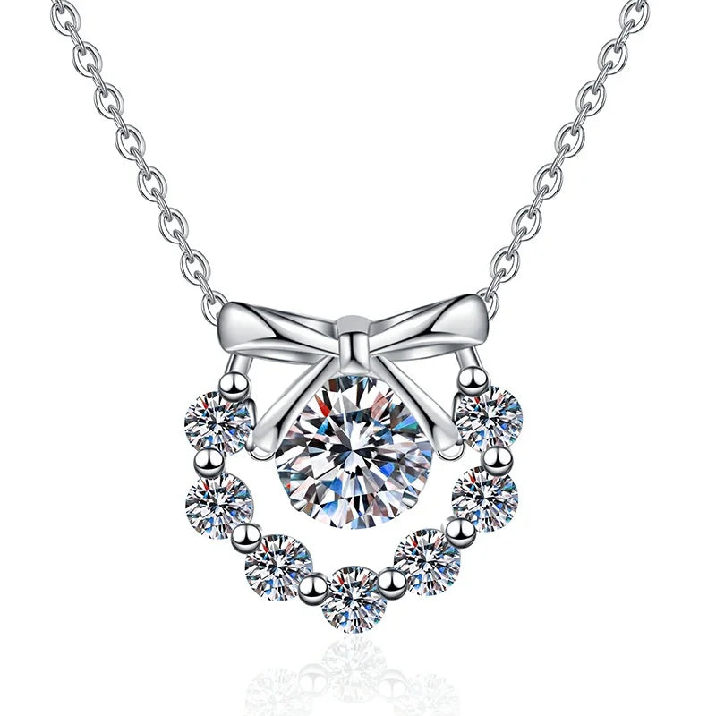 925 Silver Smart Bow Joker Moissanite Necklace 1 Karat Color US-Imported Wholesale Product