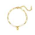 Freshwater Pearl Waterdrop Charm Bracelet Unisex Gold-plated Stainless Steel Trendy & Classic Birthday Gift