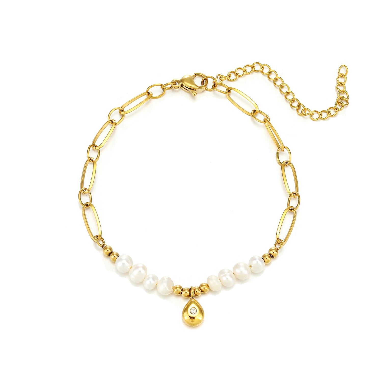 Freshwater Pearl Waterdrop Charm Bracelet Unisex Gold-plated Stainless Steel Trendy & Classic Birthday Gift