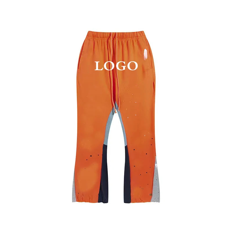 Men's Casual Patchwork Stacked Flare Sweatpants Wholesale French Terry Flare Sweatpants Fleece Streetwear Jogger Flare