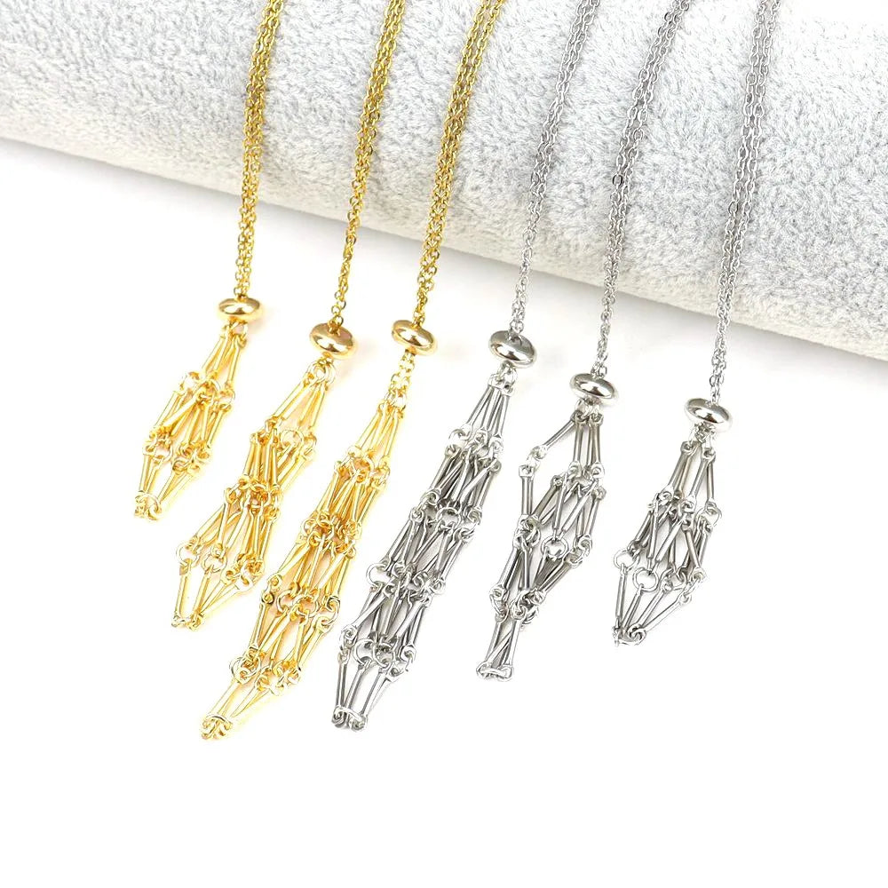 Crystal Holder Necklace Stainless Steel Cage for Stone Adjustable Natural Crystal Cage Necklace Quartz Gemstone Jewelry Gift