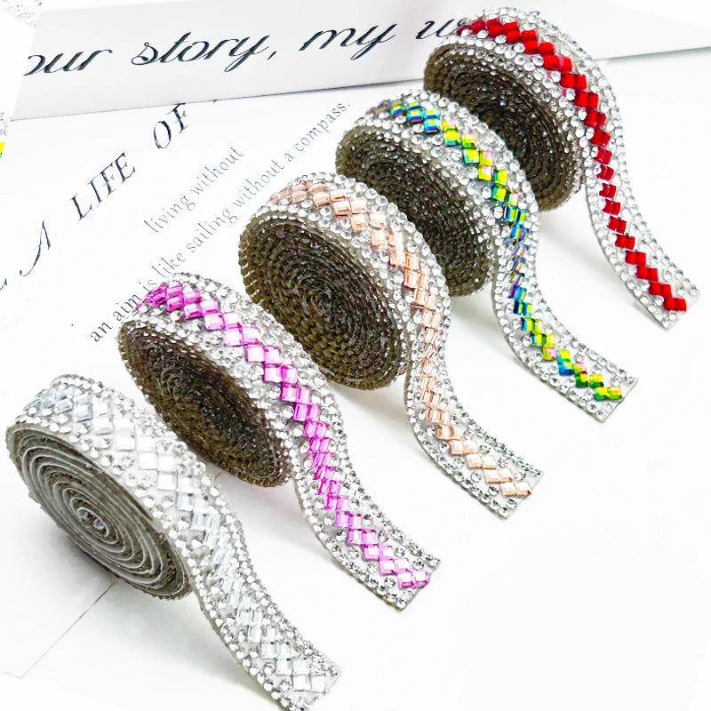 Wholesale 12mm Self-Adhesive Bling Crystal Mesh Ribbons Iron Hot Melt Adhesive Strips for Clothing Shoes & Accessories