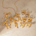 J&D New Trend Bow Design Series Rings Gold Jewelry Stainless Steel Bow Pendant Necklace Stud Earrings Sets