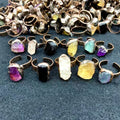Natural Adjustable Gemstones Crystal Rings Raw Stone Amethyst Rose Quartz Finger Rings for Valentine Gifts