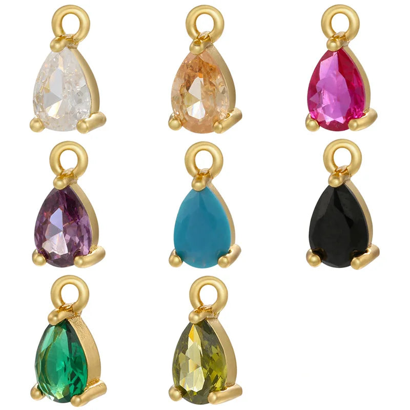 Simple 8*5mm Tiny Colorful Teardrop Pendant Gold Brass Pendant Necklace Zircon Teardrop Pendant Charm