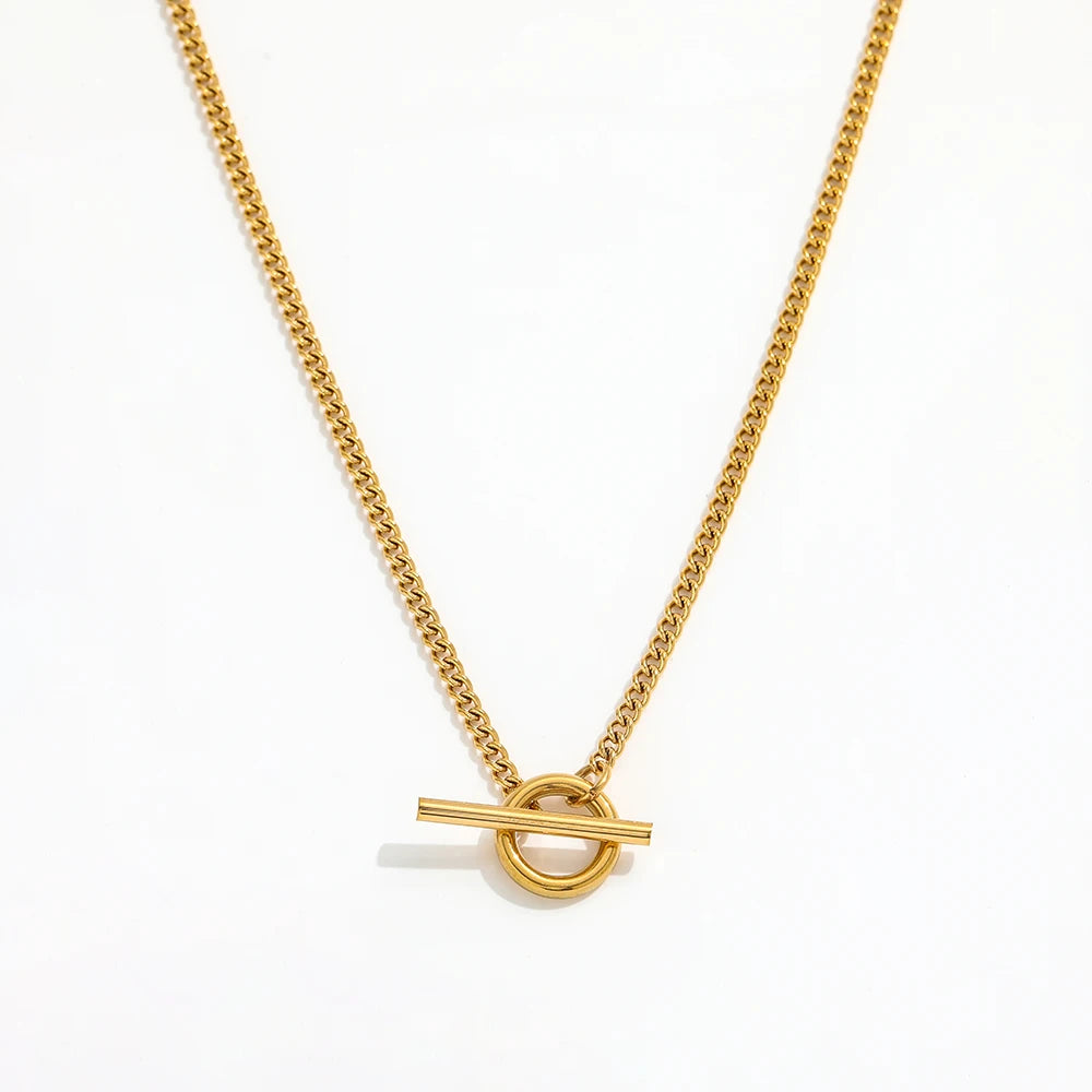 Joolim 18K Gold Plated Dainty Curb Chain Toggle Necklace Stainless Steel Necklace Jewelry Wholesale