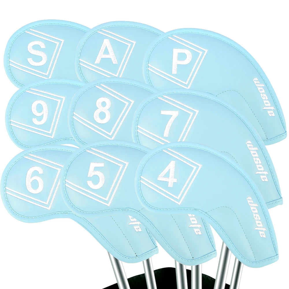 New Arrival Long Neck Durable Golf Headcover 9 Piece Set PU Leather Golf Iron HeadCovers