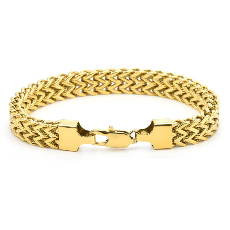Luxury Non Tarnish PVD Gold Plated Double Mesh Braided Franco Link Bracelet Men Bracelet Stainless Steel