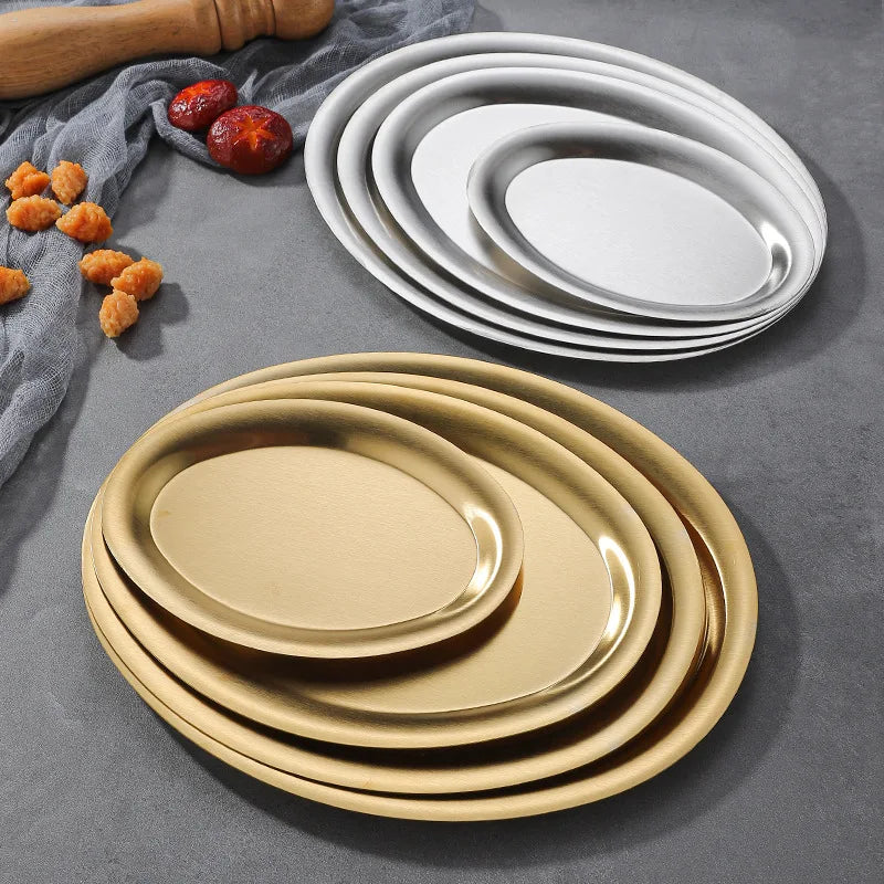 Main Dish Plate Restaurant Steamed Stainless Steel Fish Plate Oval Steam Fish Plate Golden Creative Dan Shape Bbq Vegetable Tray