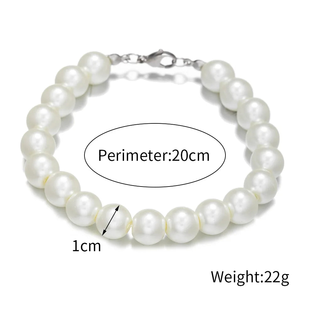 6/8/10mm Imitation Pearl Beaded Bracelet Trendy Unisex Adjustable Jewelry Gift for Anniversary