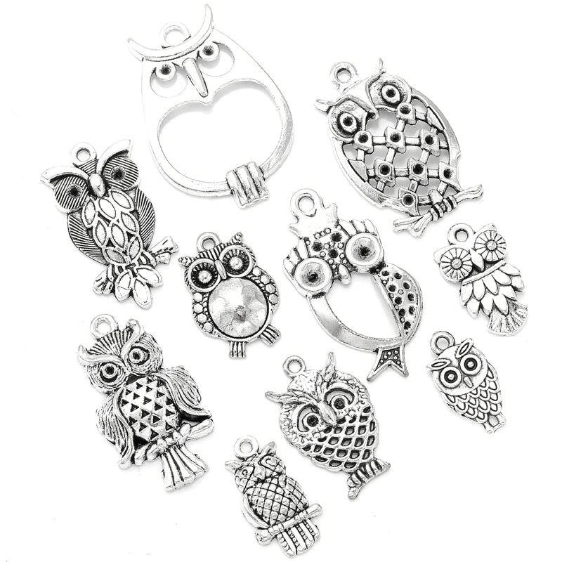 YuenZ 10 Pcs/set Mix Metal Owl Charms Tibetan Silver Diy Fit Pendants & Necklace Jewelry Making U061
