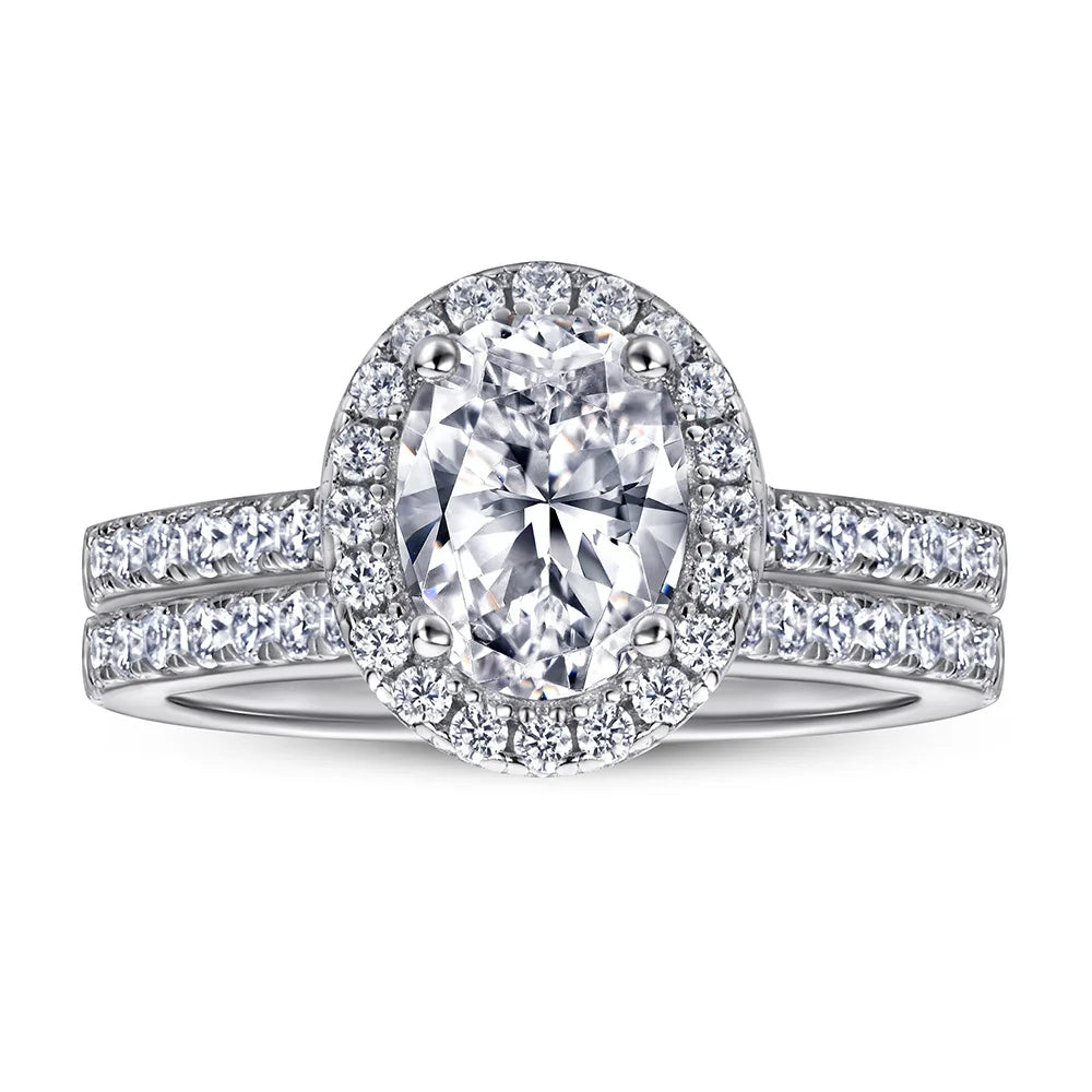 Custom Made Oval Cut Diamond Rings Baguette Zircon Set Rings 925 Sterling Silver Rhodium Plated Women Hand Jewelry