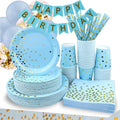 New Design Blue Gold Dot Disposable Tableware Paper Plates Birthday Party Tableware Birthday Party Supplies