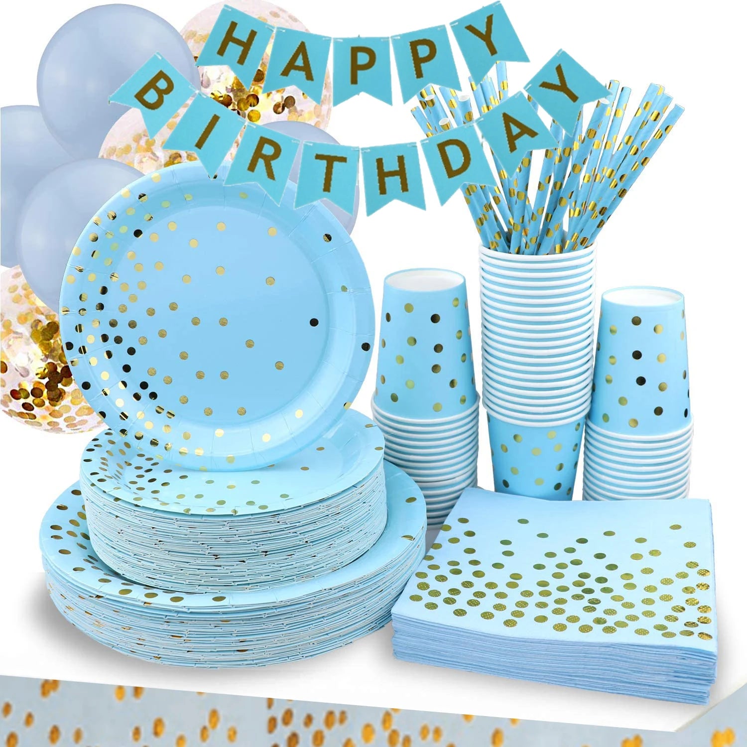 New Design Blue Gold Dot Disposable Tableware Paper Plates Birthday Party Tableware Birthday Party Supplies