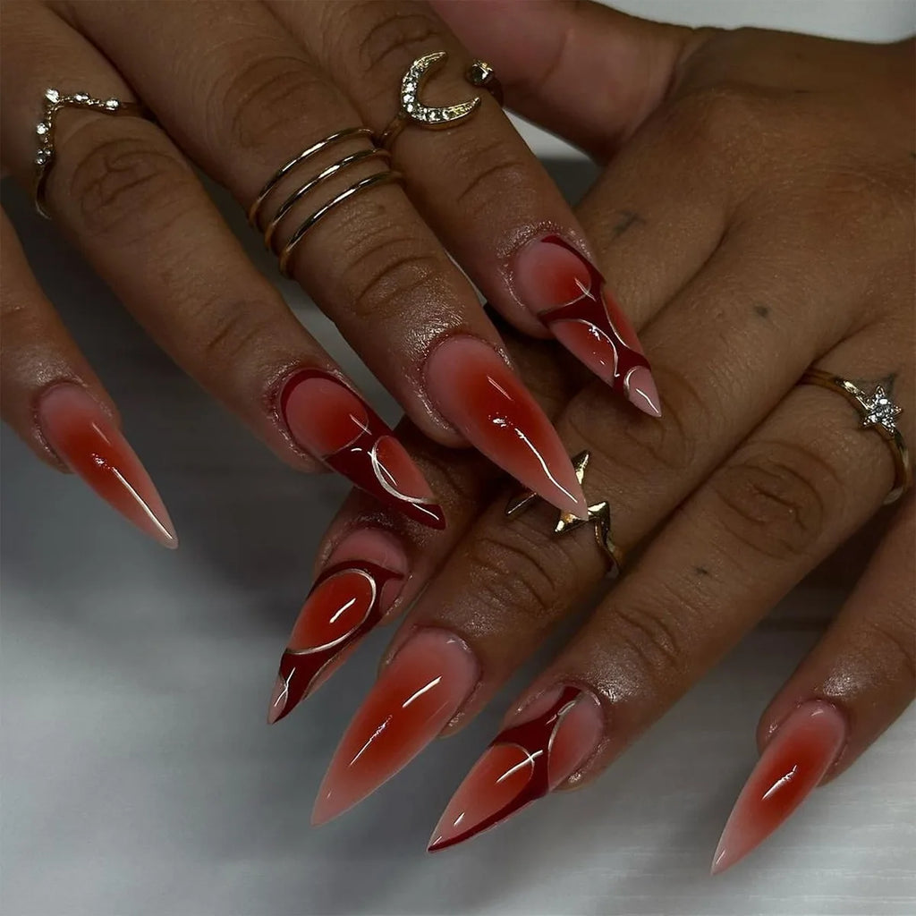 24 Pcs Irregular Striped Blush Press on Nails Artificial Fingernails Customize False Nails 3535