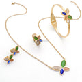 Colorful Ruby Gemstone Necklace Earring Luxury Stainless Steel Gold Plated Diamond Butterfly Women's Bridal Wedding Zircon