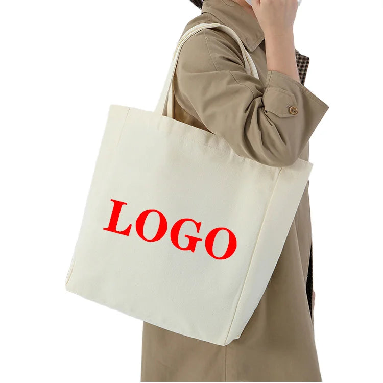 Customized Portable Canvas Tote Bag Plain Design Magnetic Buckle Letter Printed Logo Canvas for Daily Use Advertising Gift