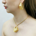 African Fashion Jewelry Set Gold Plated Hollow Out Pendant Necklace Irregular Rhombus Drop Earrings Set Dubai Accessories