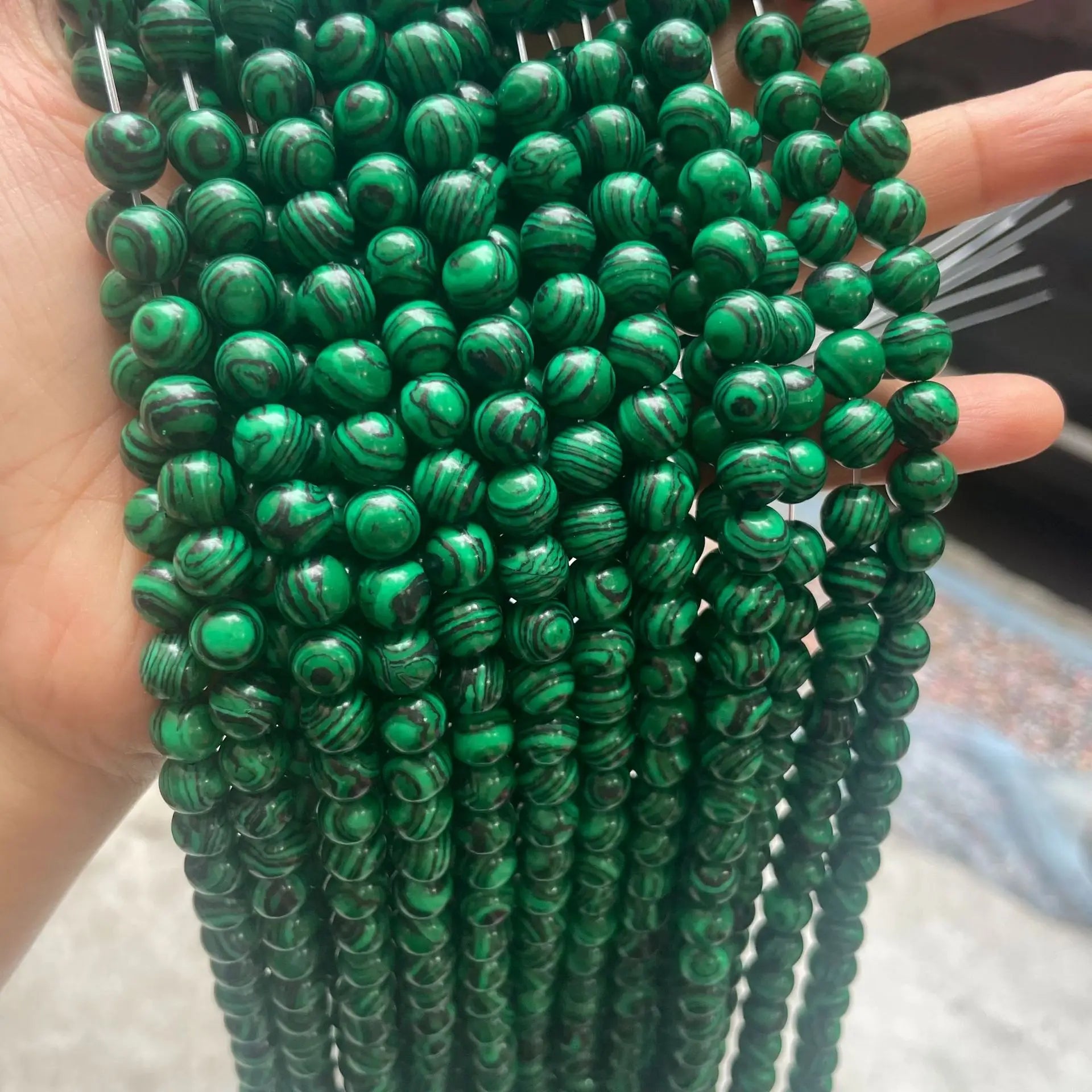 Synthetic Malachite Round Loose Beads Green Striped Artificial Beads Bulk for DIY Bracelet Necklace Jewelry Making Wholesale
