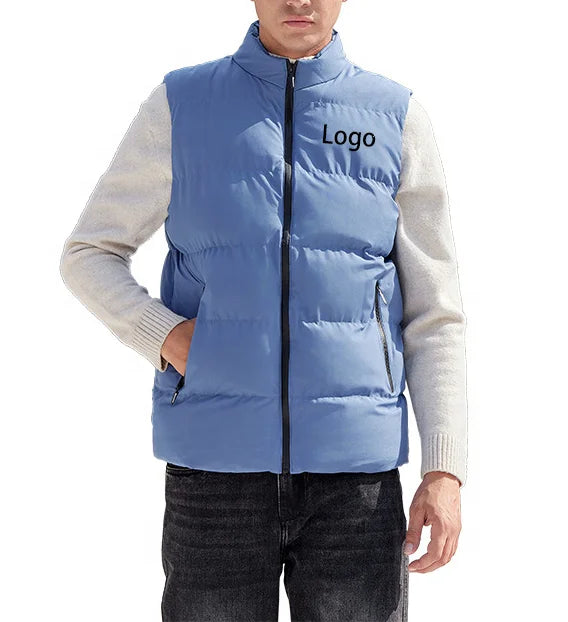 New Design in Stock Fashion Winter Blue Down Soft Shell Thickened Zipper Sleeveless Plain Premium Jacket Quilted Men Vests
