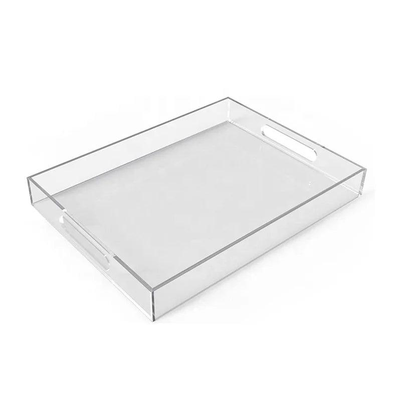 Custom Elegant Decorative Ottoman Coffee Table Organizer Spill Proof Clear Acrylic Serving Tray with Handles