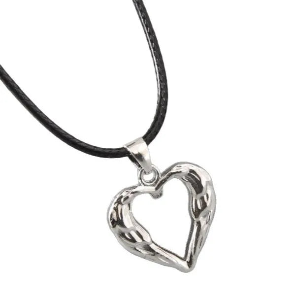 Fashion Cheapest  Retro Alloy Hollow Heart Pendant Men's PU  Rope Necklace for Party