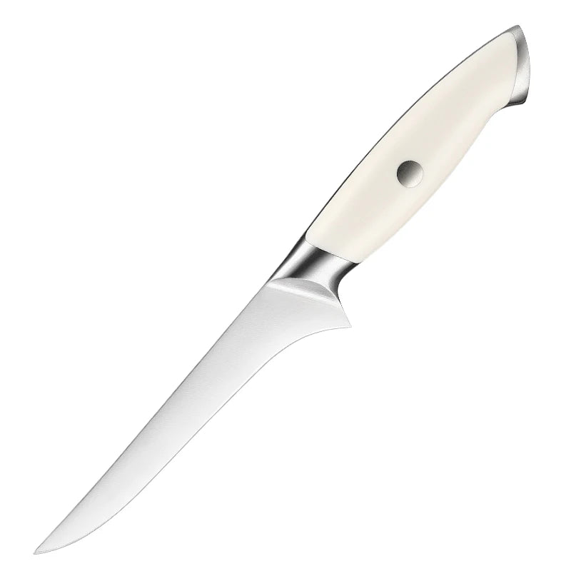 6 Inch Flexible Kitchen Knives Stainless Steel Meat Fish Fillet Boning Knife with White ABS Handle 5cr15 Metal Knives
