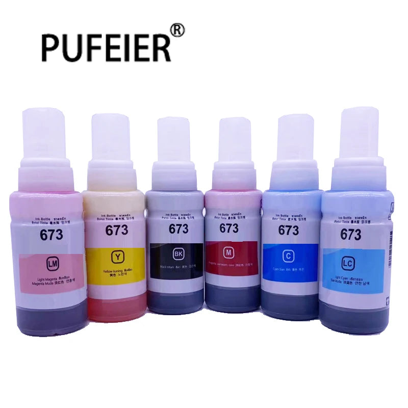 70ml Bottle 673 Refill Dye Based Ink Compatible for Epson L800 L801 L805 L810 L850 L860 L1800 Inkjet Printer 673 Dye Ink