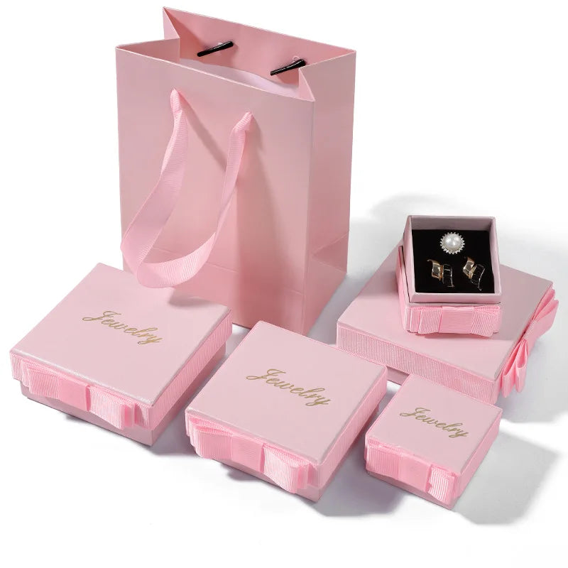 A1 Custom Bow Knot Pink Jewelry Box Ring Necklace Jewelry Storage Box Jewelry Gift Packaging Tote Bag