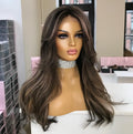 Russian Hair Jewish Kosher Wig Highlight Dark Balayage Virgin Remy Body Wave Lace Front Wig 13x4 HD Lace Frontal