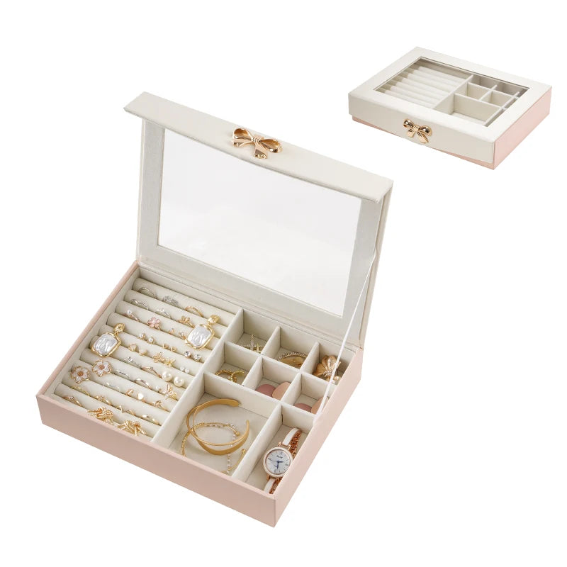 New Luxury Transparent Lid PU Leather Small Jewelry Box Organizer Magnetic Snap Travel Jewellery Gift Case