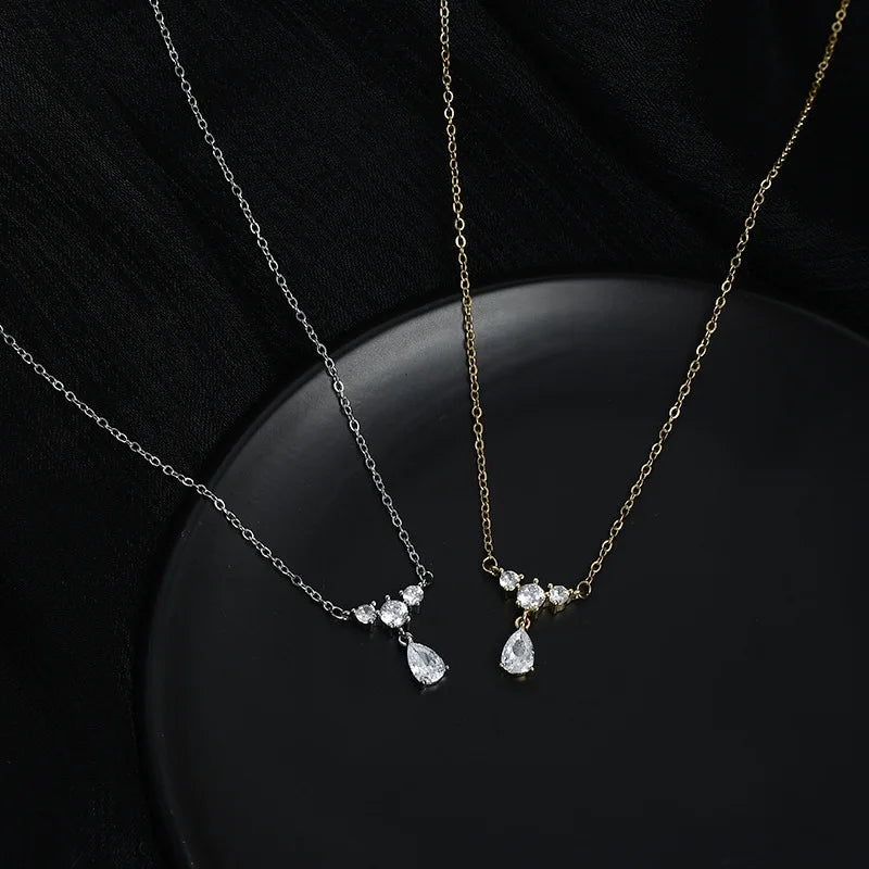 Electroplated Gold Micro-inlaid Zircon Clavicle Chain Water Drop Pendant Necklace Jewelry