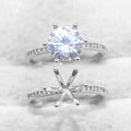 Sterling Silver 8mm/2 Carat Semi Mount Ring Frame Blank Diamond Claws Setting Base Holder Without Center Stone Inlay for DIY