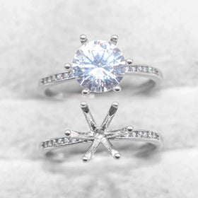 Sterling Silver 8mm/2 Carat Semi Mount Ring Frame Blank Diamond Claws Setting Base Holder Without Center Stone Inlay for DIY
